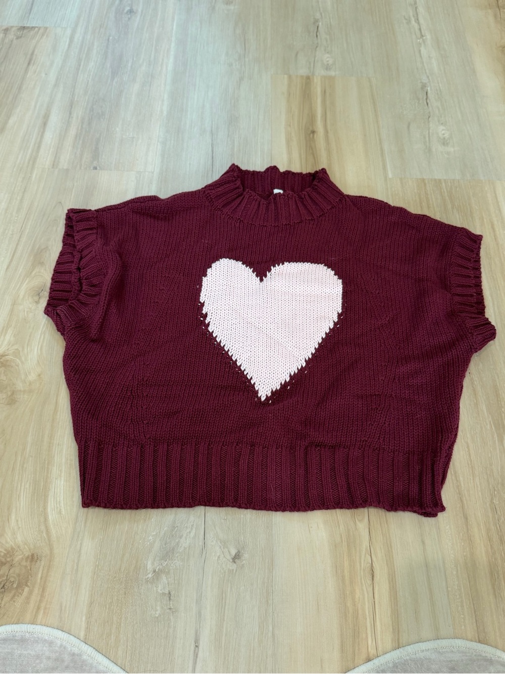 Knit Heart Cropped Sweater Vest in Burgundy and Pink